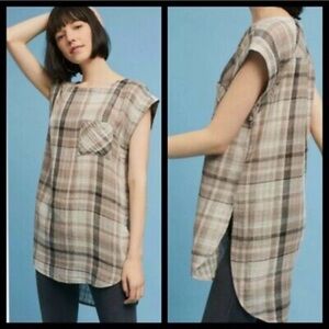 Anthropologie Akemi + Kin Size S Cleora Gingham Plaid Tunic Sand Motif Metallic